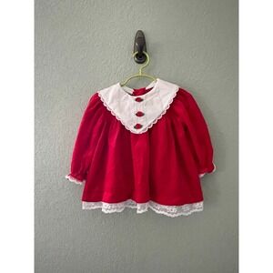 Vintage‎ Broadway Kids Girls 24 month dress Red White Lace Smocked Velvet